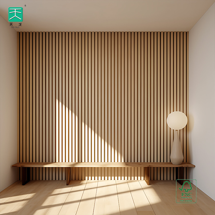 TianGe 60*60 Sound Proof Akustik Natural Walnut Acoustic Slat Wood Wall Panels For Interior Wall And Ceiling