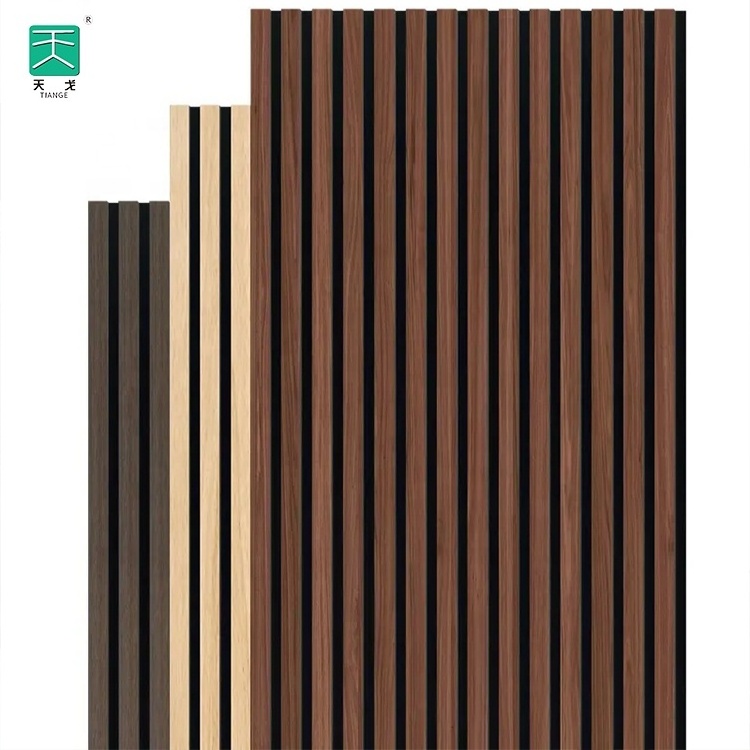 TianGe Acoustic Panel Wooden Wood Led Deep Black Madera Eco-friendly Sound Absorption Slatted Wall Panels Akupanel