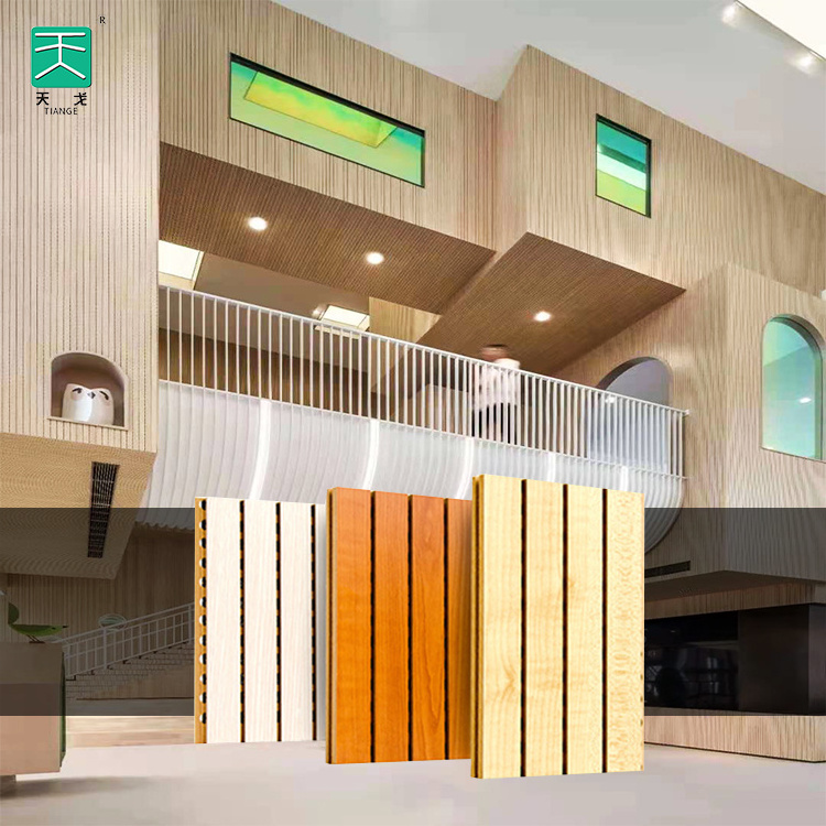 Tiange Fireproof Grooved Acoustic Deco Walls Sound Absorbing Sound Abosrbtion Wooden  acoustic timber panels