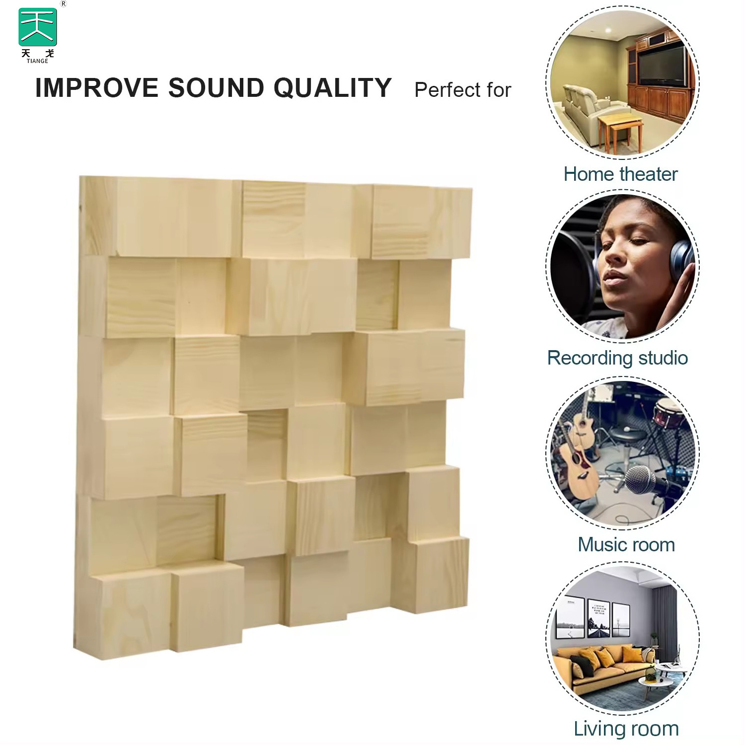 Tiange Solid Wooden Acoustic Insulation Board Baffle Wall Soundproof Diffuser Bass Traps Corner Panels for Home Theater