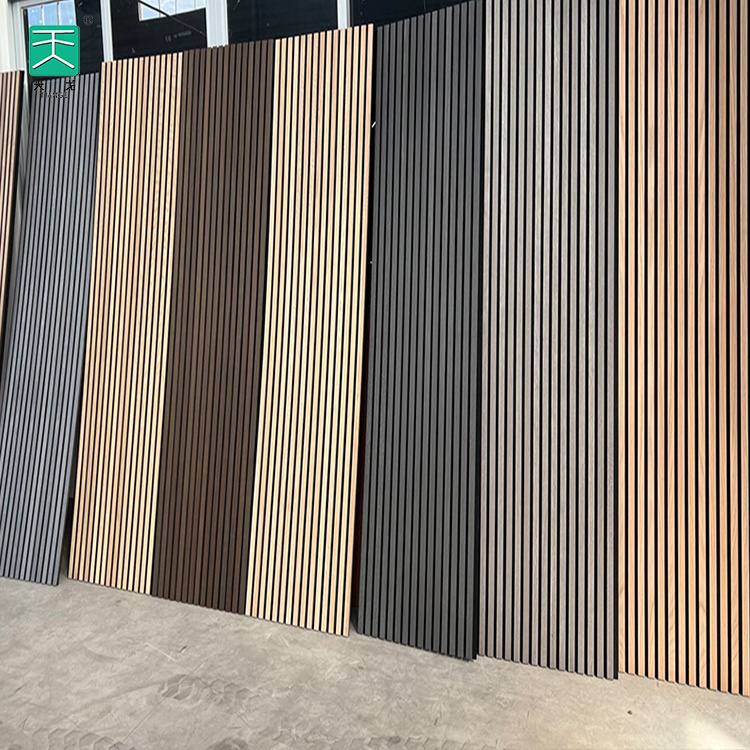 Tiange Modern Interior Walls Oak Akupanel Grey Oak Acoustic Slat Panel Wooden Akustik Panel