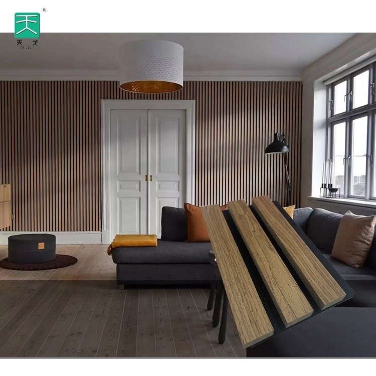 TianGe Wall And Ceiling Wooded Soundproof Wood Akupanel Mdf Veneer Slat Acoustic Panels for Room Apartment