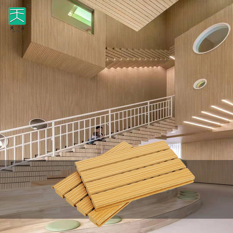 Tiange Fireproof Grooved Acoustic Deco Walls Sound Absorbing Sound Abosrbtion Wooden  acoustic timber panels