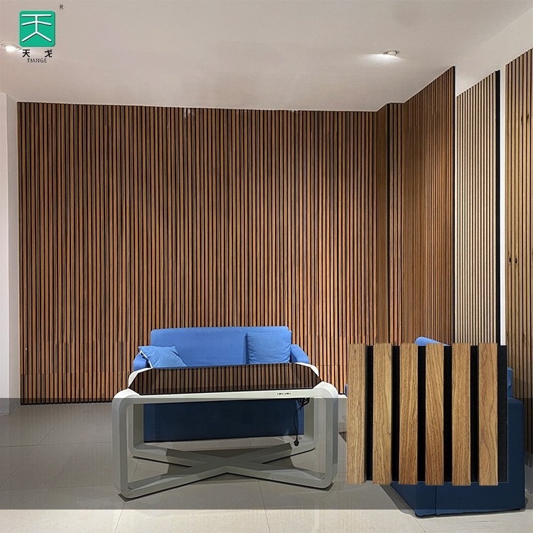 TianGe Wall And Ceiling Wooded Soundproof Wood Akupanel Mdf Veneer Slat Acoustic Panels for Room Apartment