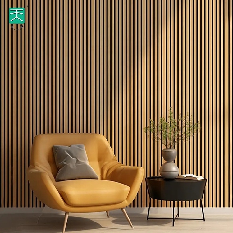 TianGe Acoustic Panel Wooden Wood Led Deep Black Madera Eco-friendly Sound Absorption Slatted Wall Panels Akupanel