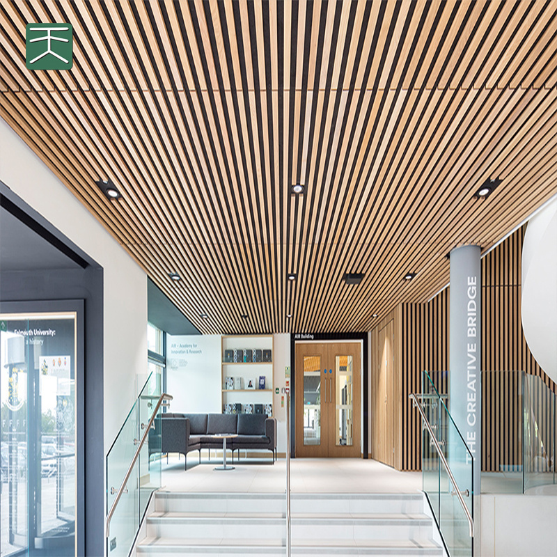 Tiange Wall And Ceiling Soundproof Slats Laminated Pet Wooden Veneera Acoustic Panel For Auditorium Hall