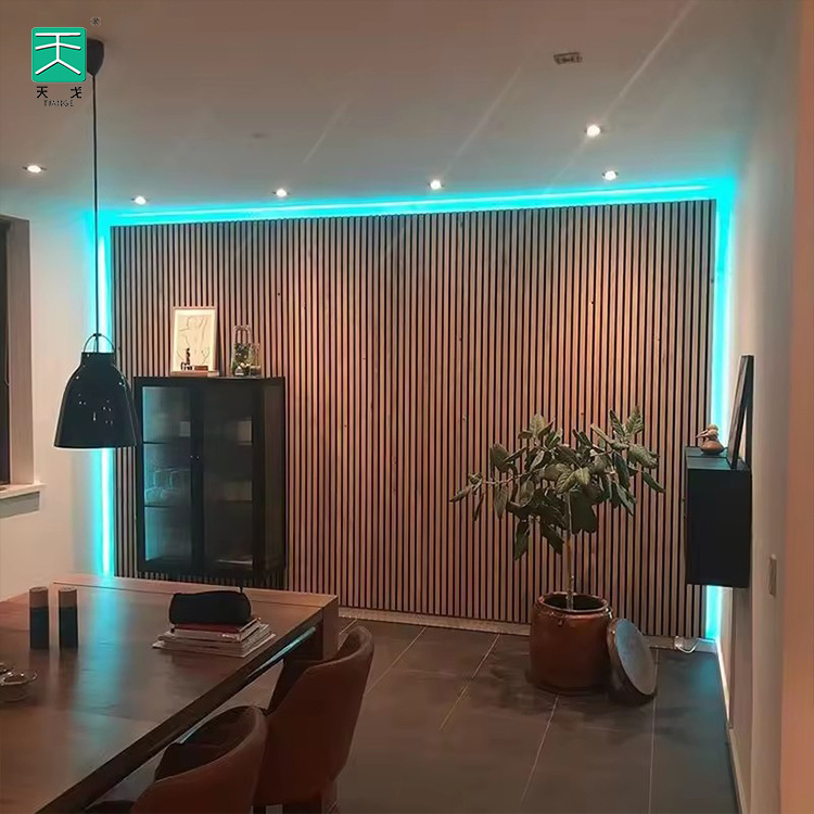 TianGe High Density Polyester Pet Mdf Slat Wooden Decorate Acoustic with sound proofing flutted wall panels for restaurants