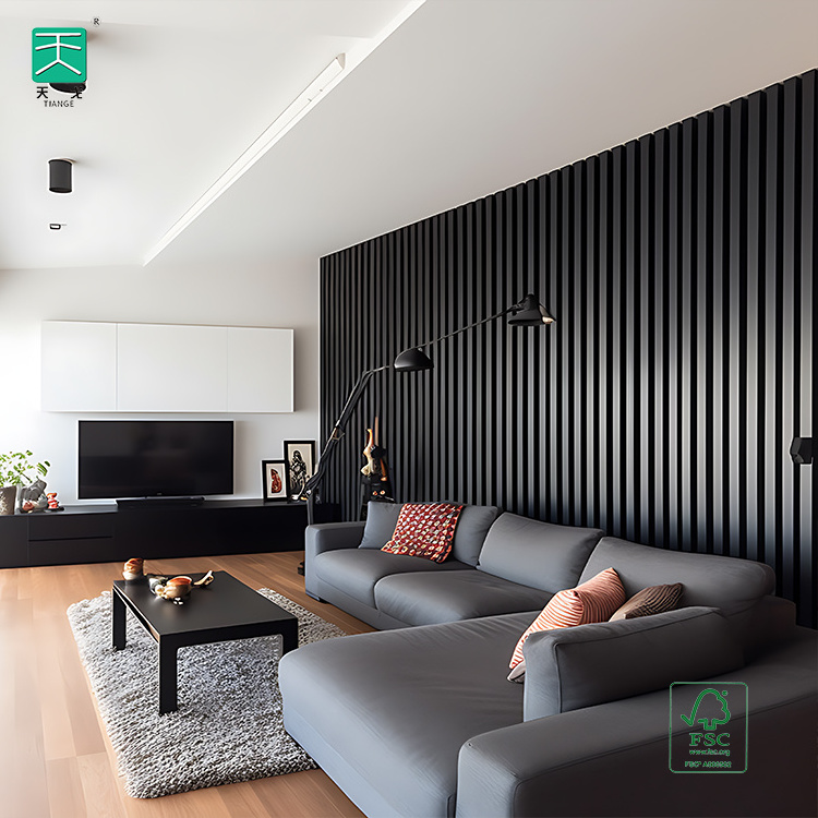 TianGe Apartment Interor Akupanel Wall And Ceiling soundproof Pet And Wood Veneer mdf wood slatted wall Acoustic Panel