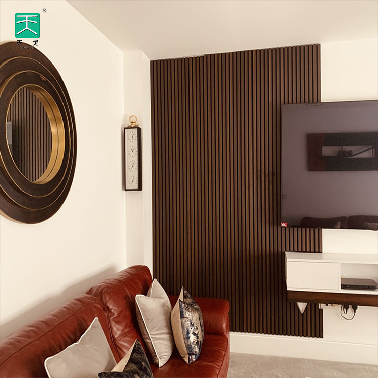 TianGe  fsc 2400mm Soundproof Headboard Fibro Pet Wooden Black Color Acoustic Slat Wall Akusound Absorption Panel Akupanels