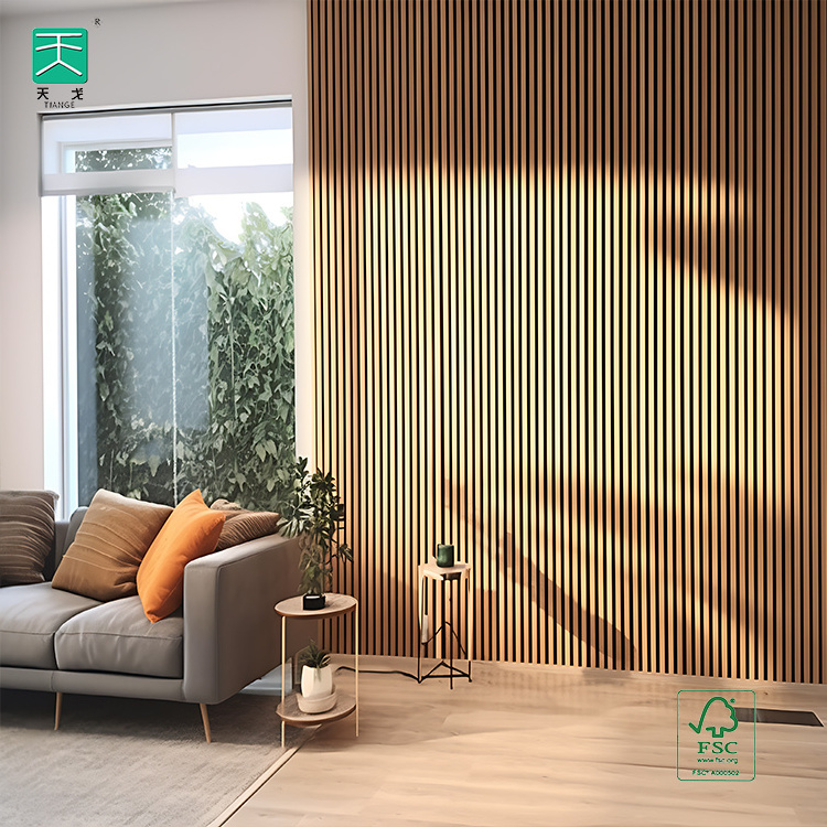 TianGe Apartment Interor Akupanel Wall And Ceiling soundproof Pet And Wood Veneer mdf wood slatted wall Acoustic Panel