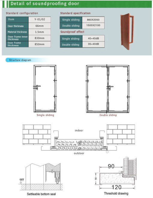 TianGe Factory Interior acoustic soundproof door for cinema, studio, KTV