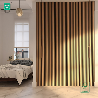 TianGe Apartment Interor Akupanel Wall And Ceiling soundproof Pet And Wood Veneer mdf wood slatted wall Acoustic Panel