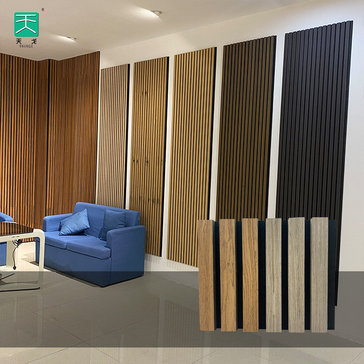 Tiange Villa and Apartment Soundproof Decor Pet And Wooden Veneer Composition Mdf Wall Slats Acoustic Panel