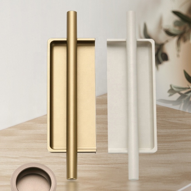 Built-in drawer door handle, invisible white embedded hidden handle, golden cabinet slot hidden door handle