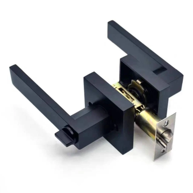 Black Door Handle Door Handle Lock Square Channel Privacy Mask Interior Bedroom Room Bathroom Three-Bar Spherical Lock Home Lock