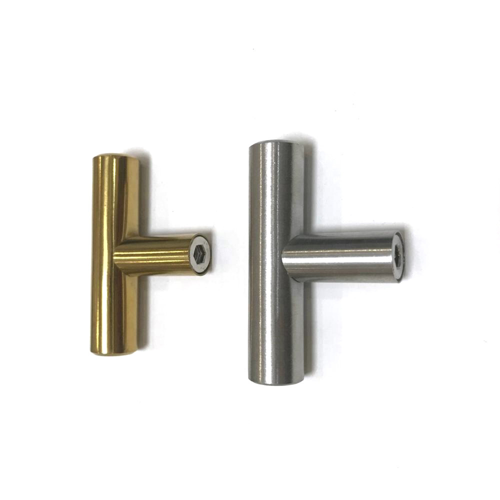 TOMU 2inch Small T Bar Cabinet Knob Stainless steel Brushed satin Furniture Kitchen Cupboard Chest Handles Knobs Brushed gold