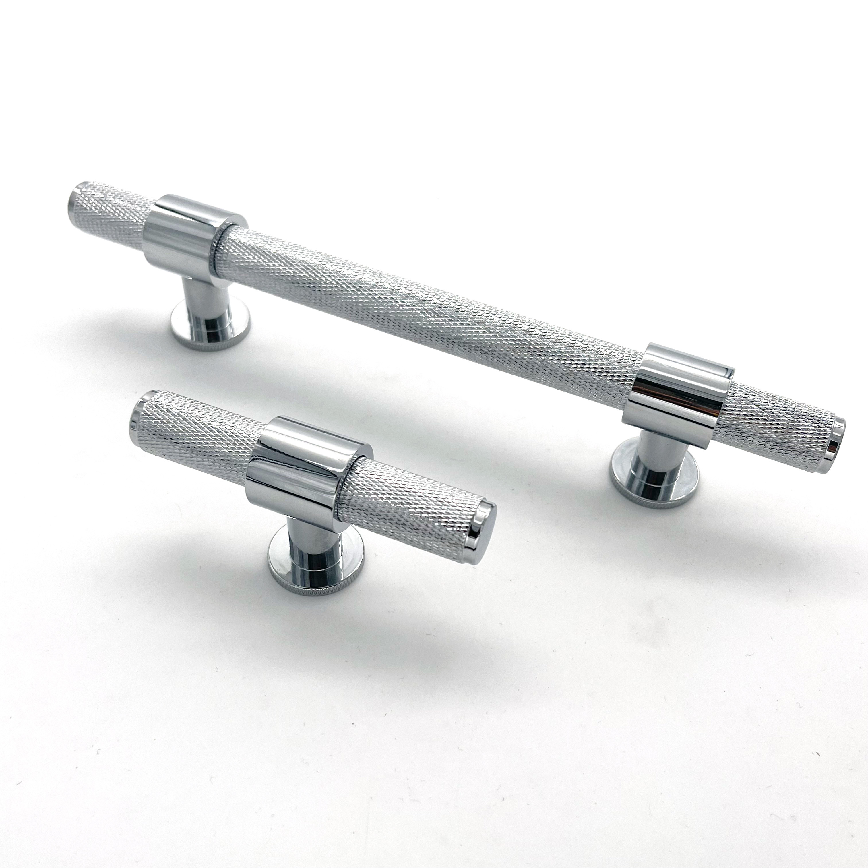 Polished Silver Cabinet Handles Modern New Knurled Kitchen Cupboard cabinet Handles Aluminum Profile Handle and knob