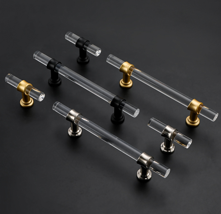 Kitchen Furniture Handles Wardrobe Bathroom Dresser Drawer Cabinet Pulls Gold/Black Cupboard Door Knobs Crystal Acrylic