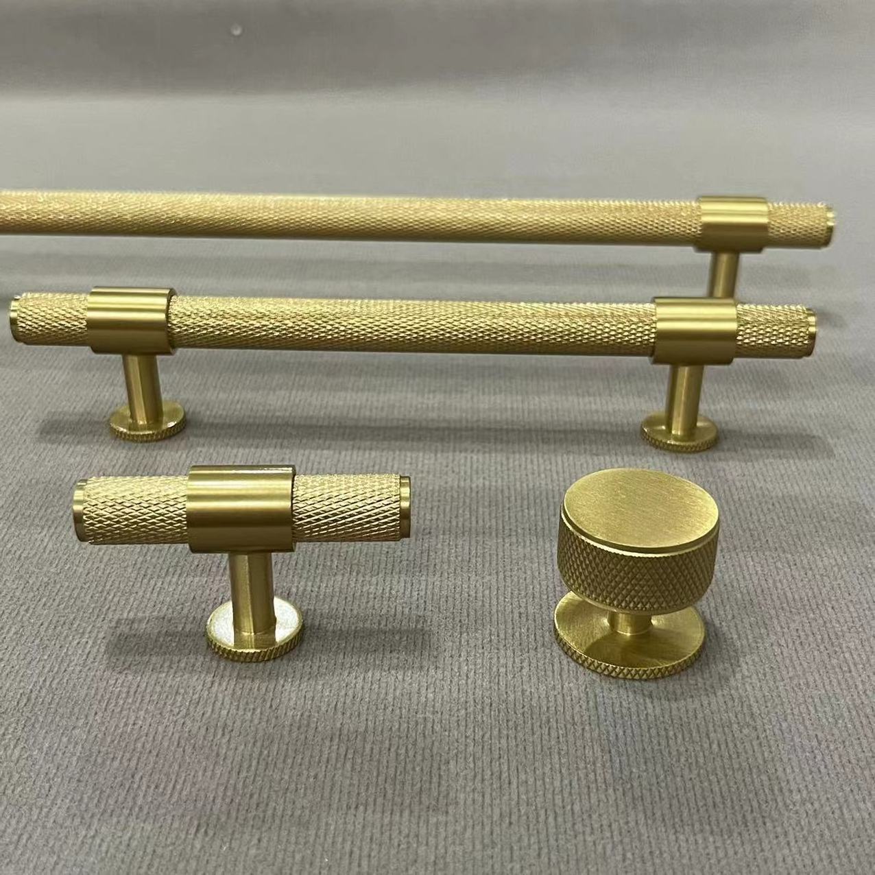 Brass Gold Knurled Aluminum Profile Cabinet Handle Furniture Handle and knob For Home Wardrobe Drawer Hardware For Household