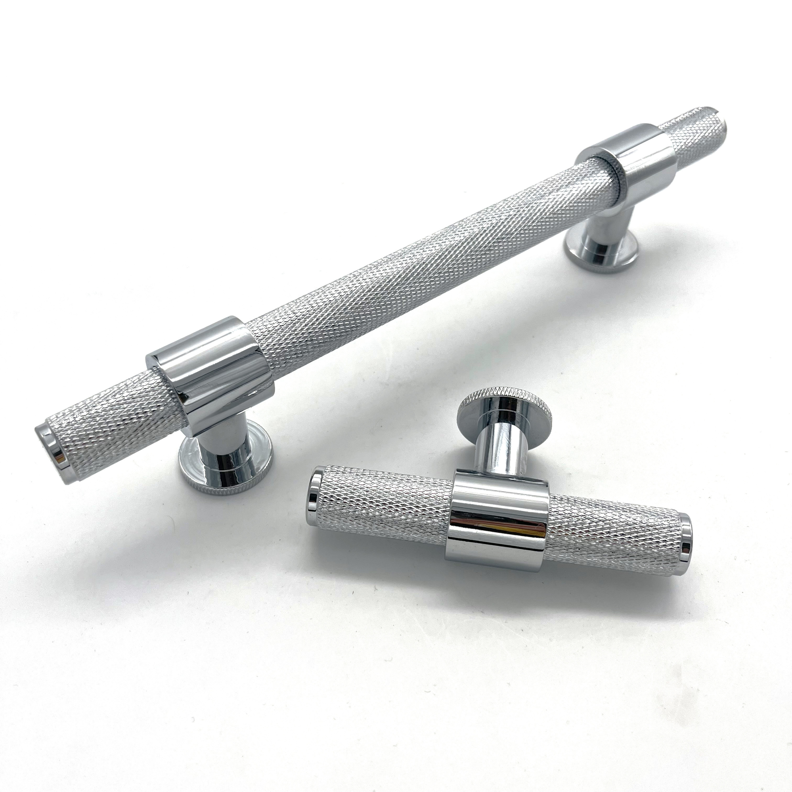 Polished Silver Cabinet Handles Modern New Knurled Kitchen Cupboard cabinet Handles Aluminum Profile Handle and knob