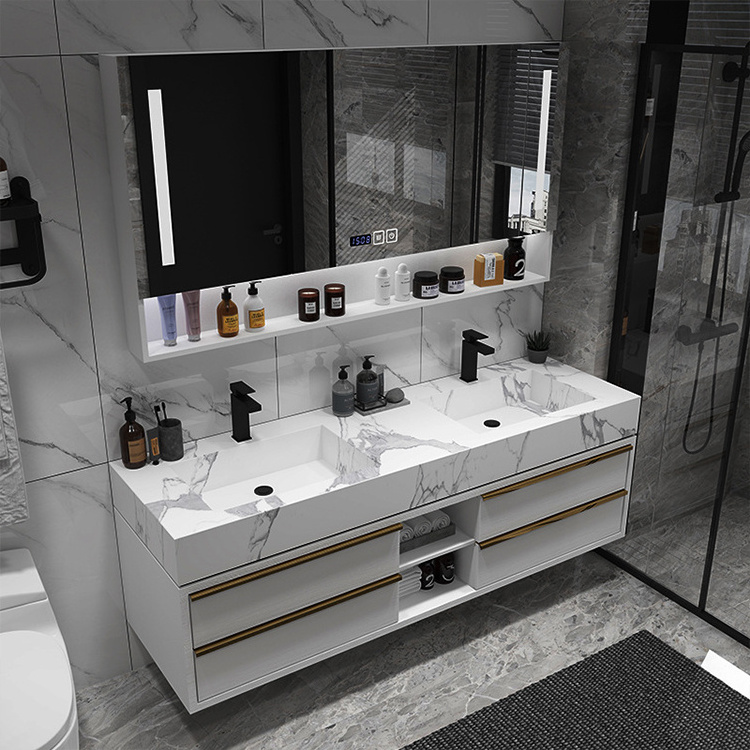 60 Inch Luxury Double Sink Basin Bathroom Vanity Cabinet Home Center Bathroom Cabinet Set