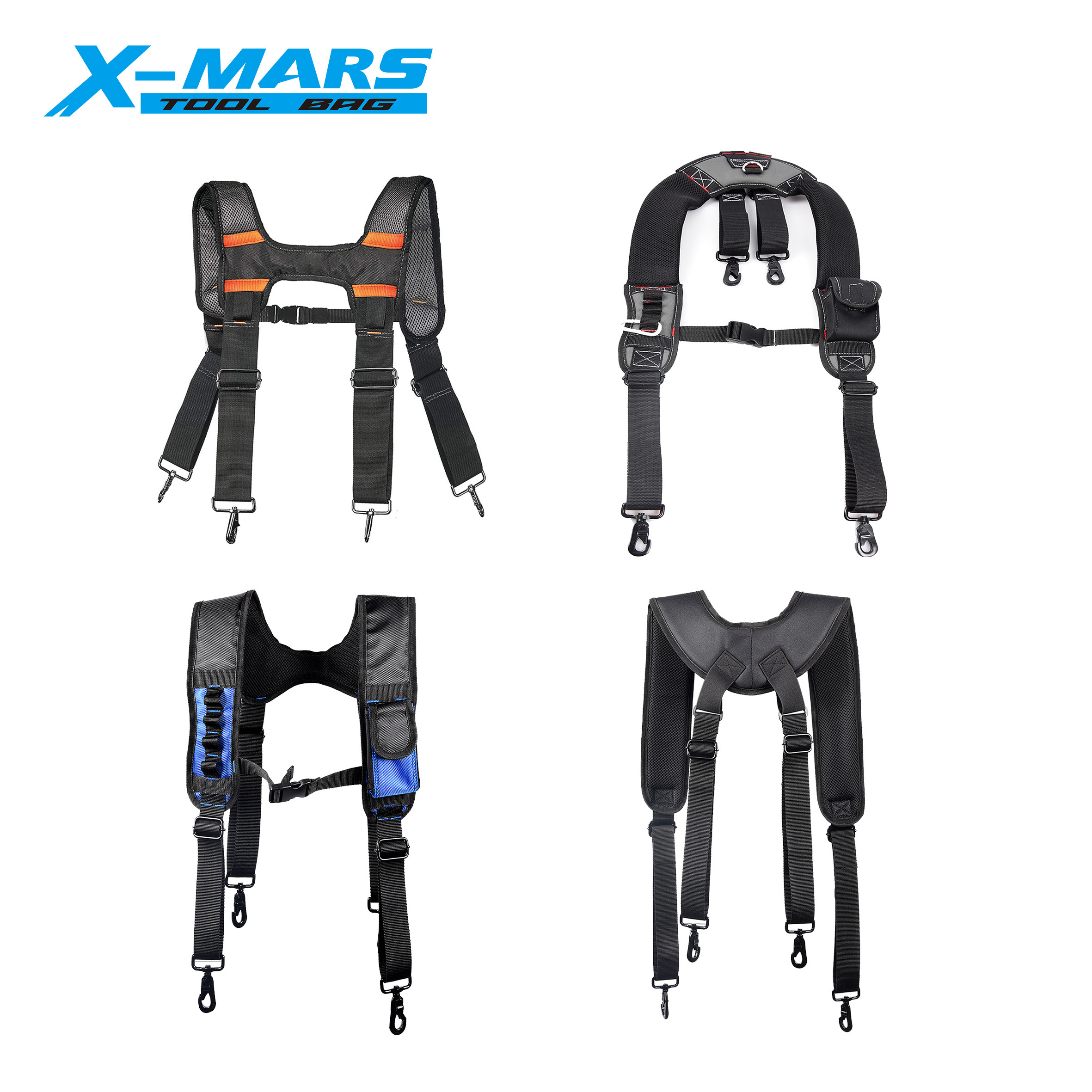 X-mars 1680 Denier Polyester Adjustable Plumber Apron Carpenter's Padded Heavy Duty Work Tool Belt with Suspenders Hammer Hooks