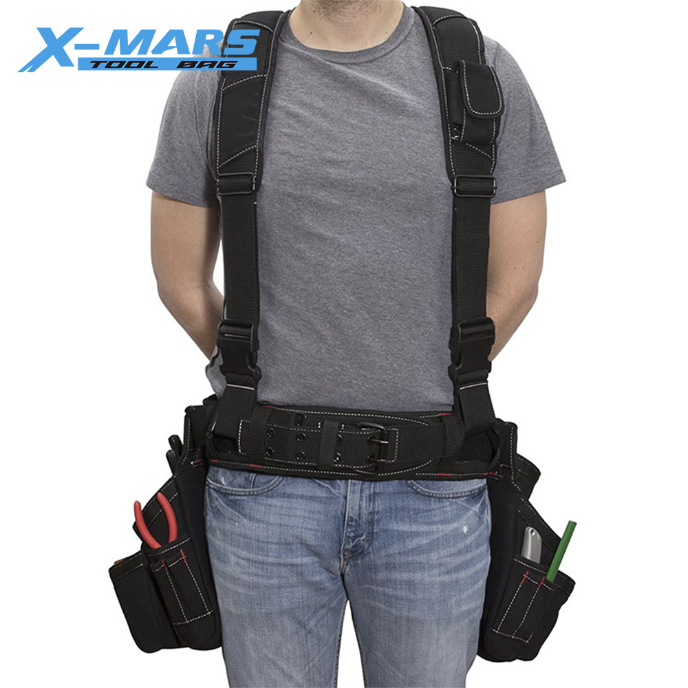 X-mars 1680 Denier Polyester Adjustable Plumber Apron Carpenter's Padded Heavy Duty Work Tool Belt with Suspenders Hammer Hooks