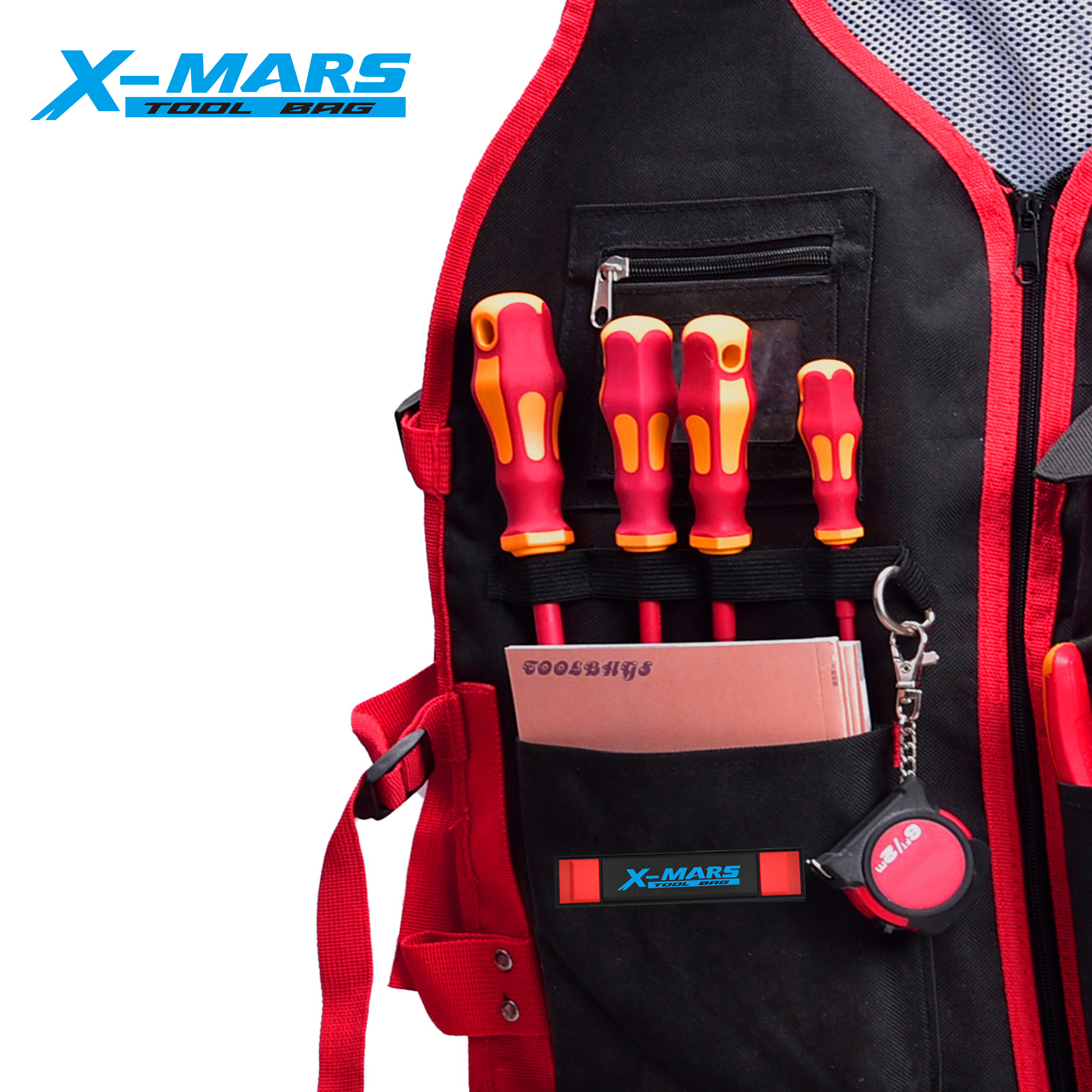 X-mars Electrician Plumbers Tool Vest Portable Wholesale Muti-pocket 600D Tool Safety Vest Apron For Working Vest