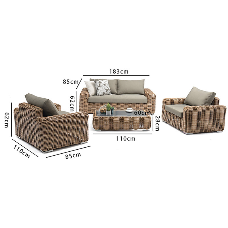 Contemporary Handmade Aluminum Rattan Sofa Sets Wicker Outdoor Garden Furniture Dark Brown Terrific Lazy Outdoor Sofa 2 seater