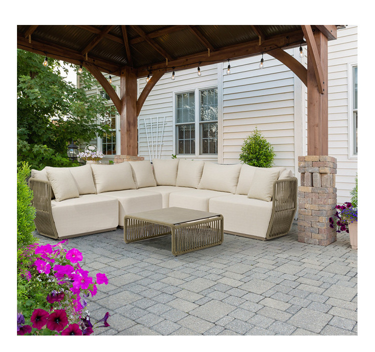 white molded 7 pieces Factory Custom Garden Set Patio Fabric All Weather rattan furniture garden outdoor sofa set high back