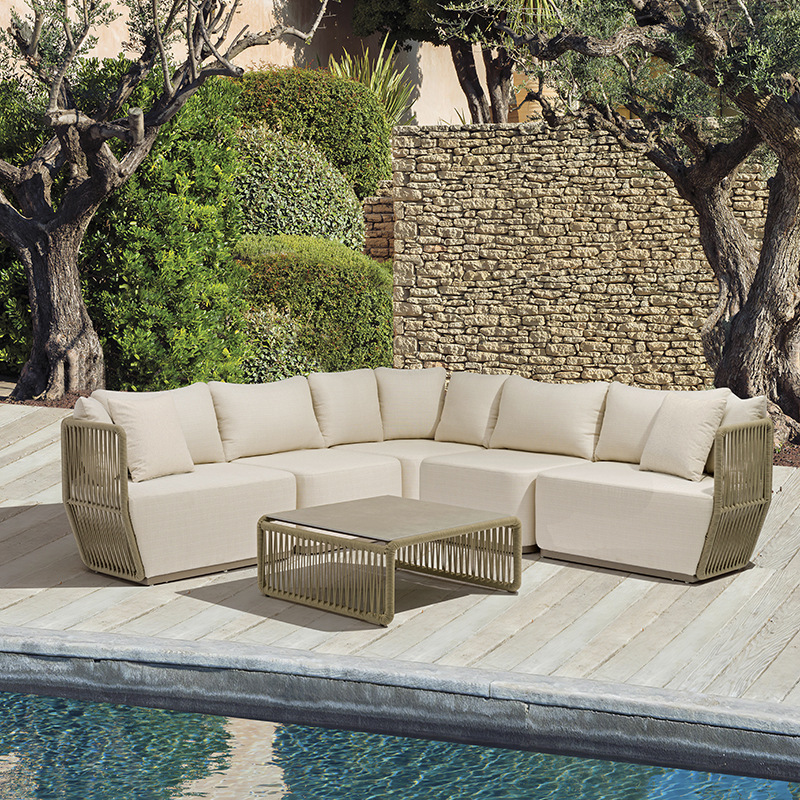 Modern Furniture High Back Mesh White Outdoor Sofa Set Garden Large deep seat Sectional Sofa Set combination with Cushion