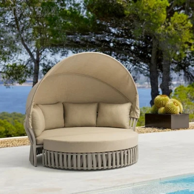 Wholesale Modern Outdoor Home Hotel Garden Furniture Round Daybed Cabana Gazebo Sofa Bed Sunbed