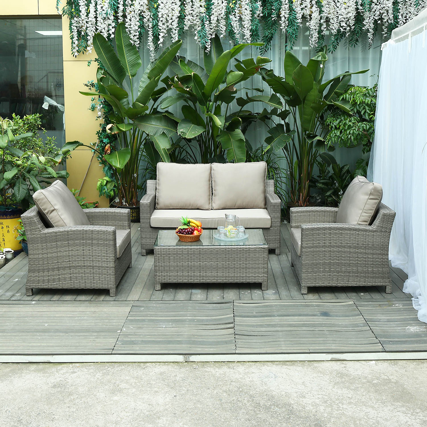 Patio Furniture Outdoor Sofa Set Two Seaters Wicker Single Chair Outdoor Rattan Sofa Set