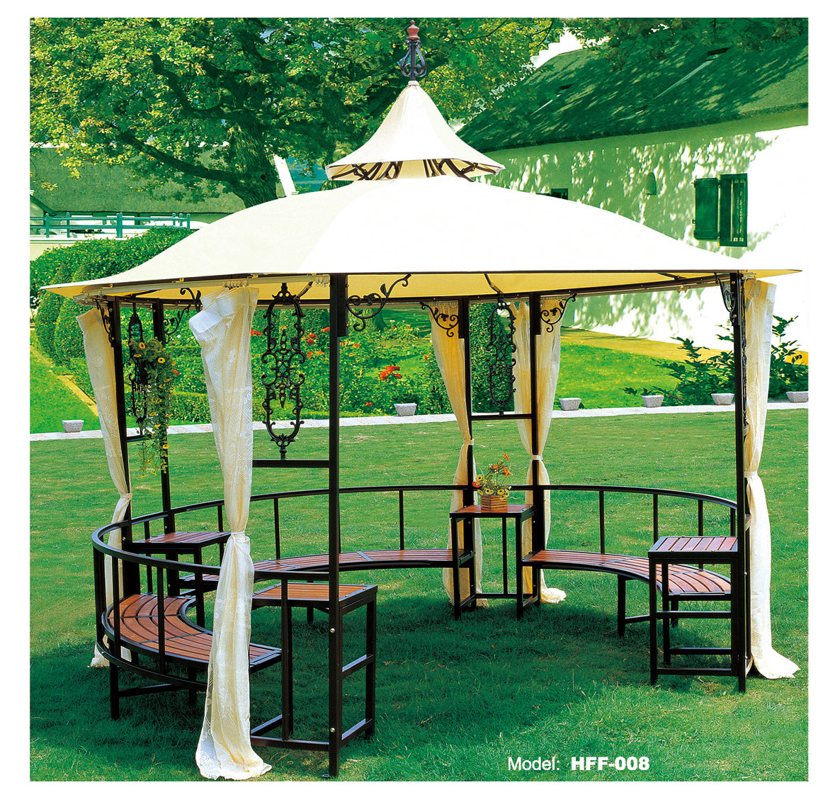 Outdoor event sun shade Gazebos 3x3m Arbours Outdoor Canvas Hexagon Gazebo Pagoda Tent With Side Curtain