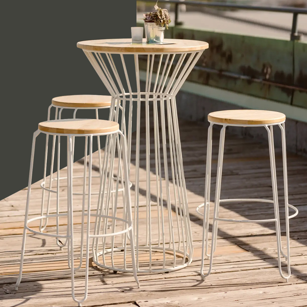 Nature wooden bar stool fashion metal bar chairs Bistro High Top Stool armless morden Solid wood metal bar chair