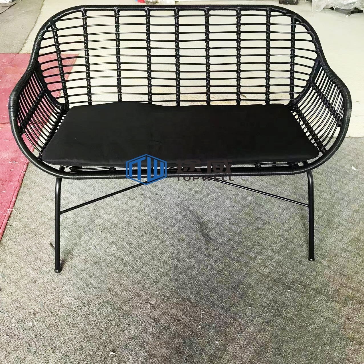 Outdoor Leisure Rattan Sofa Two Seat Wicker Chair Metal Plastic wicker chairs Steel Cane Bench