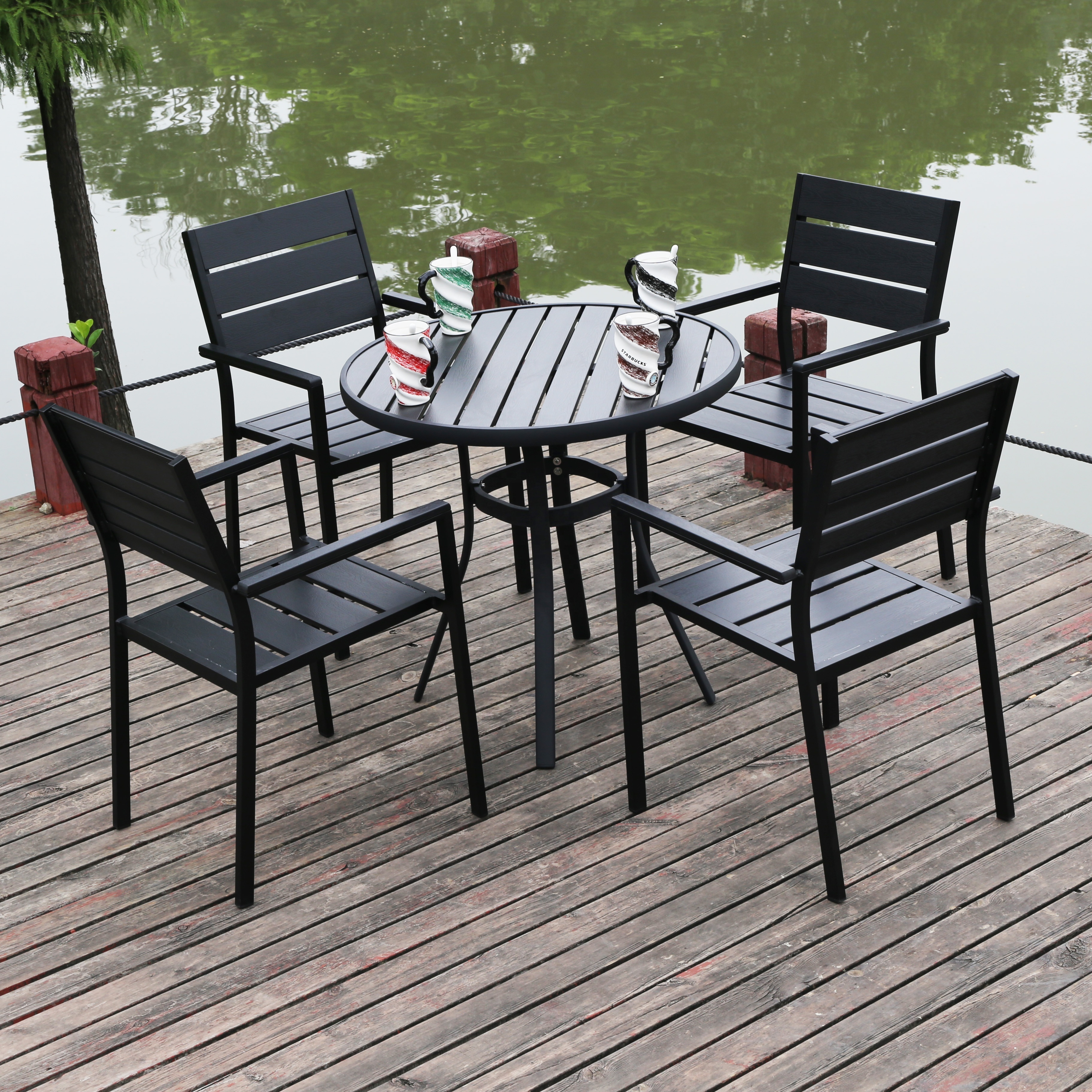 Outdoor Tables outdoor table And Chair Set With Umbrella Hole Dining Round table and chair set