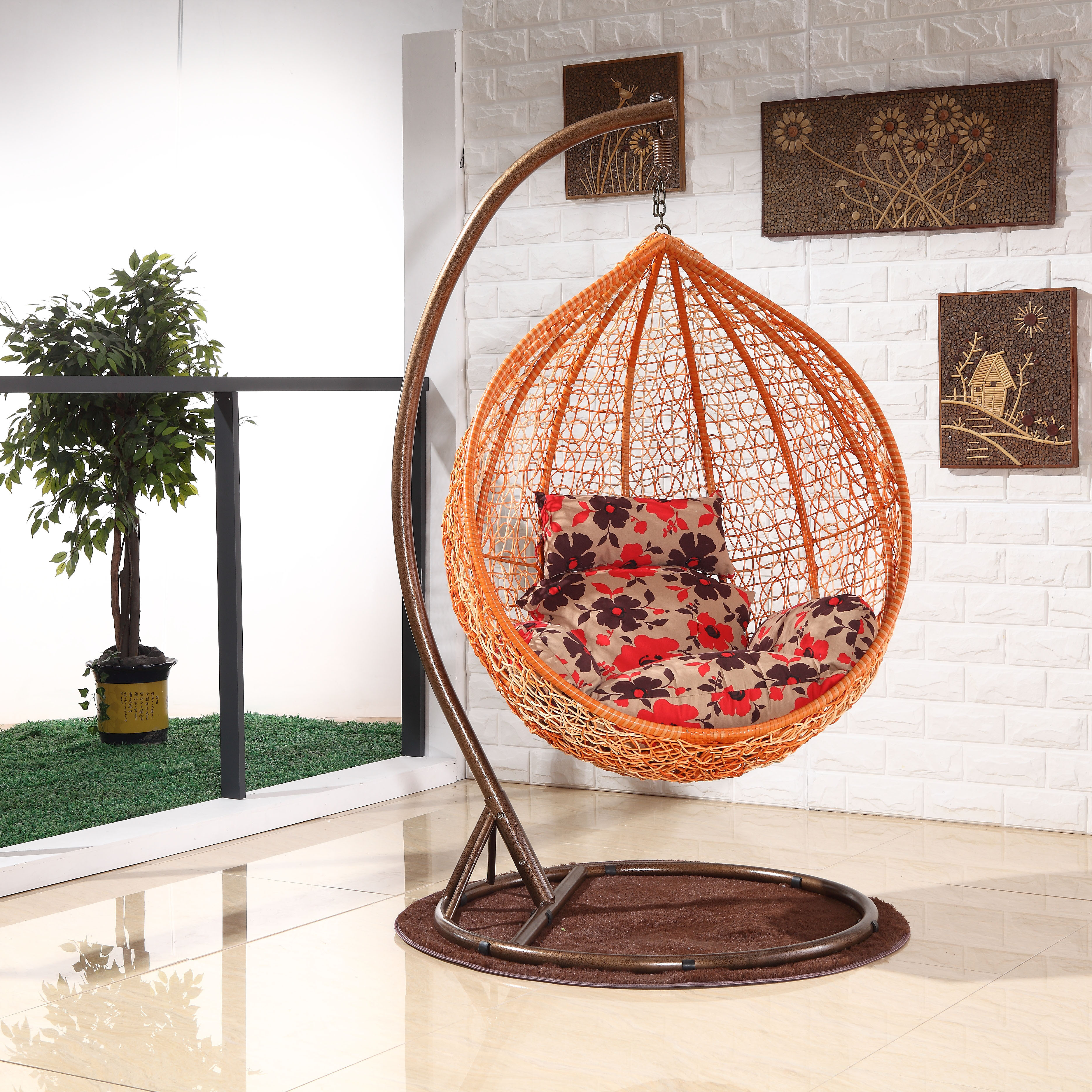 Modern Style Rattan Swing Hanging Chair Single Seater Balcony hang swing egg chair Rattan Free Standing Swing chairs