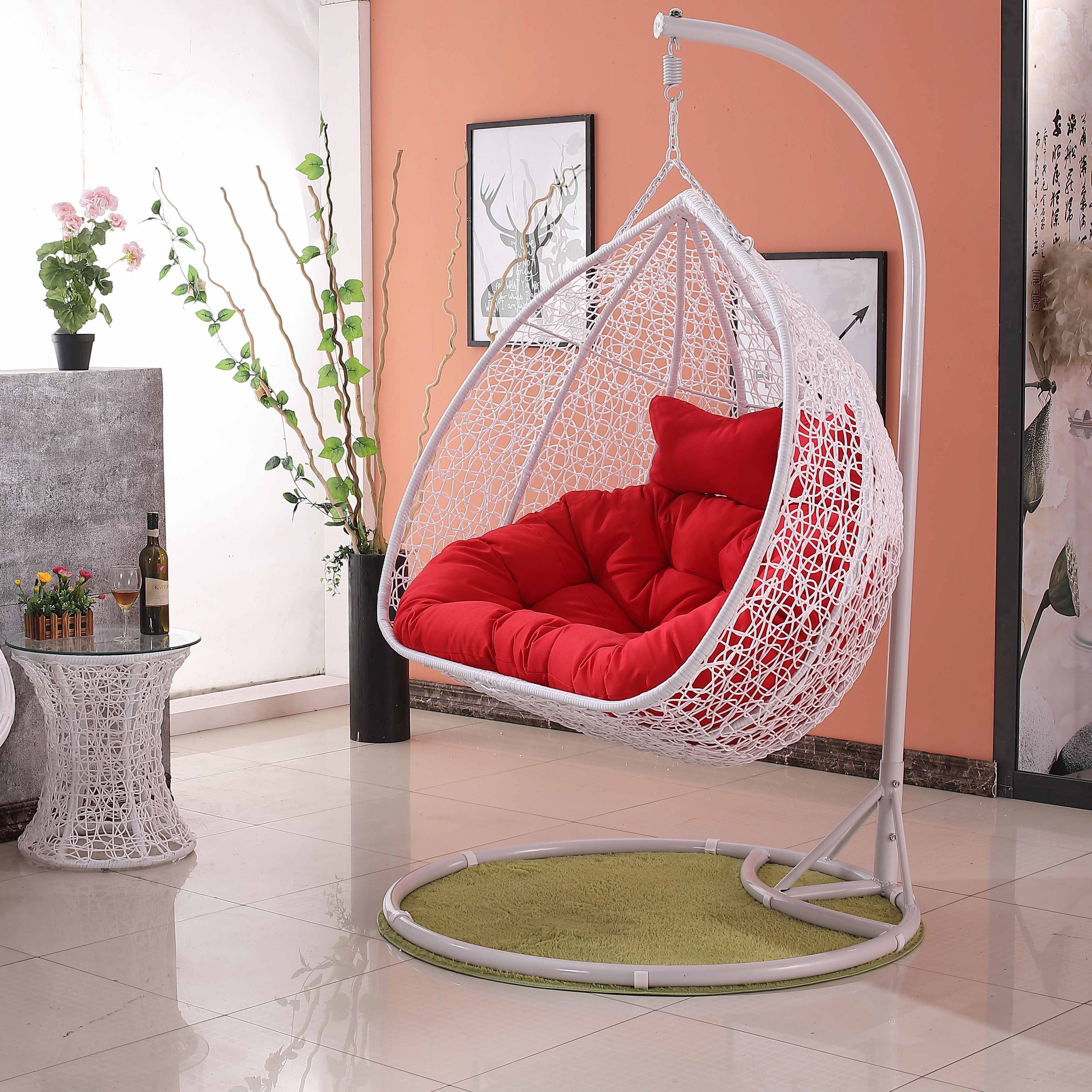 Modern Style swing chair Leisure Metal PE Rattan Double-Seater Balcony egg chair Rattan Free Standing Hanging chairs