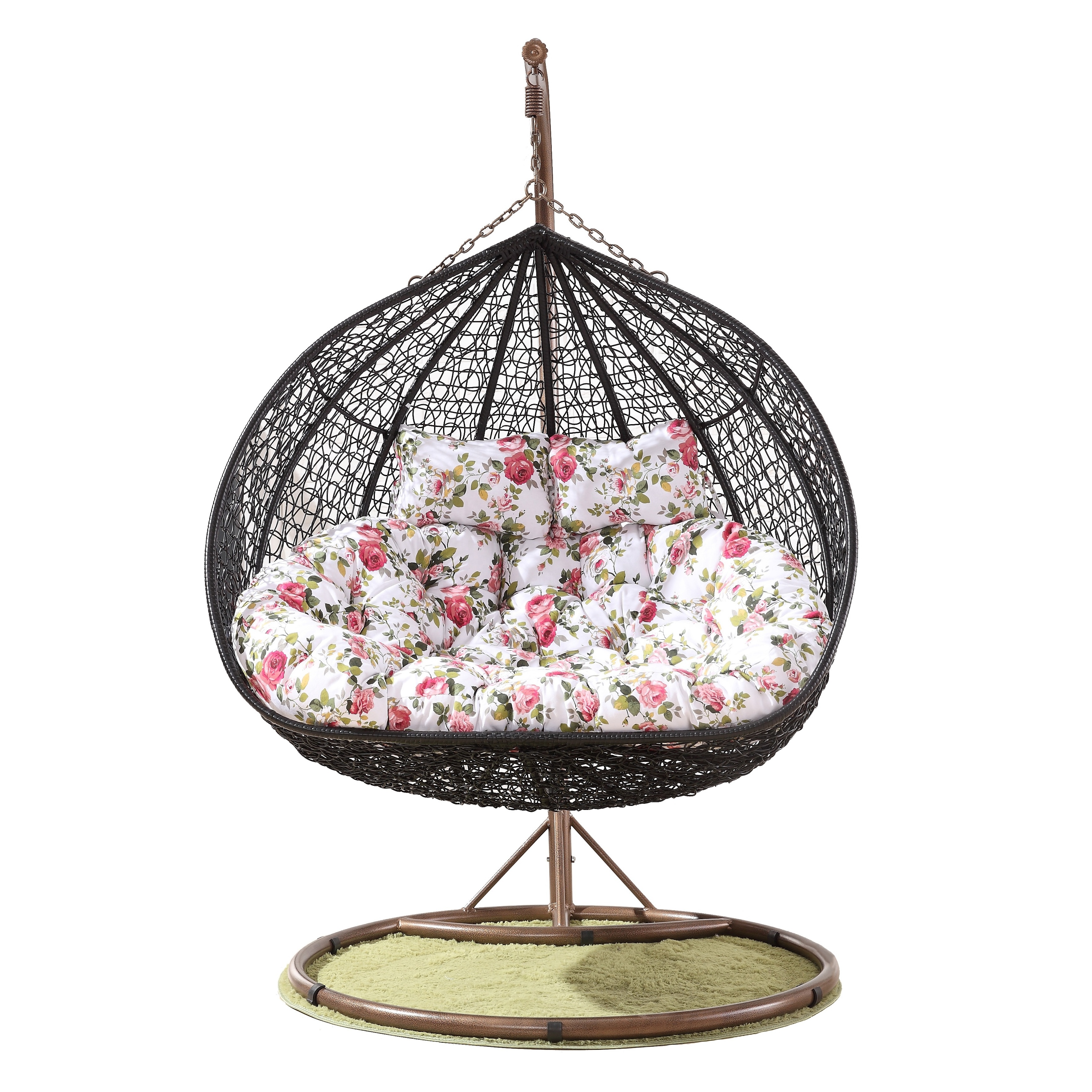 Modern Style swing chair Leisure Metal PE Rattan Double-Seater Balcony egg chair Rattan Free Standing Hanging chairs