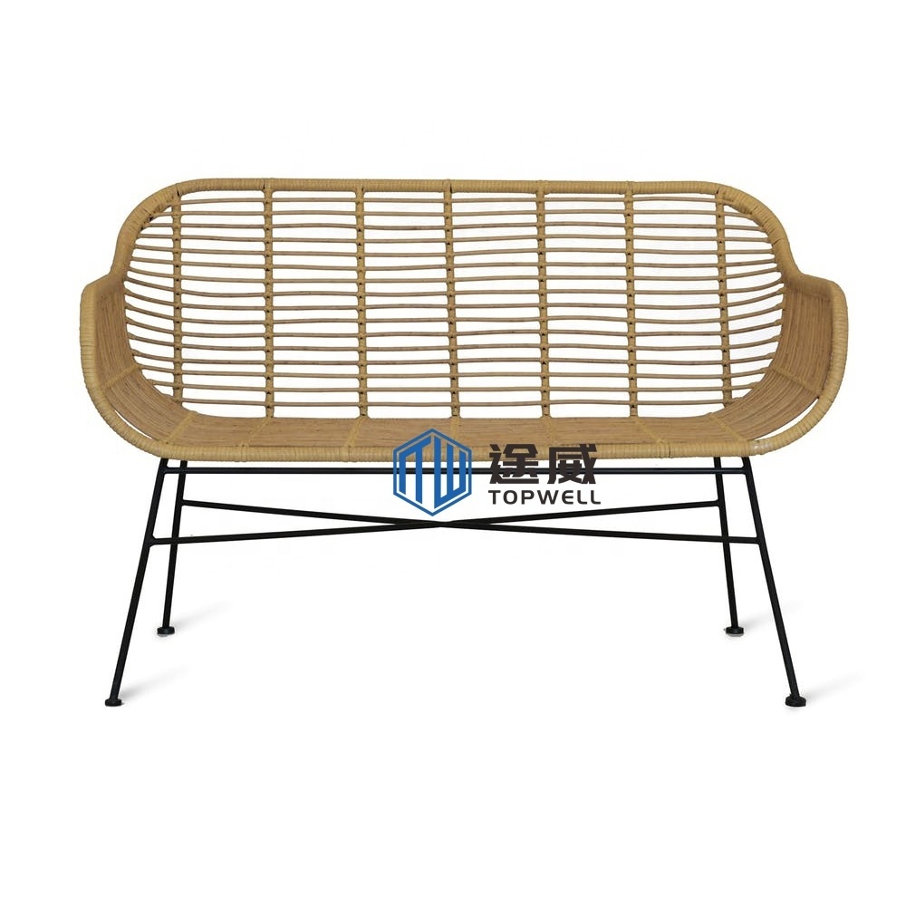 Outdoor Leisure Rattan Sofa Two Seat Wicker Chair Metal Plastic wicker chairs Steel Cane Bench