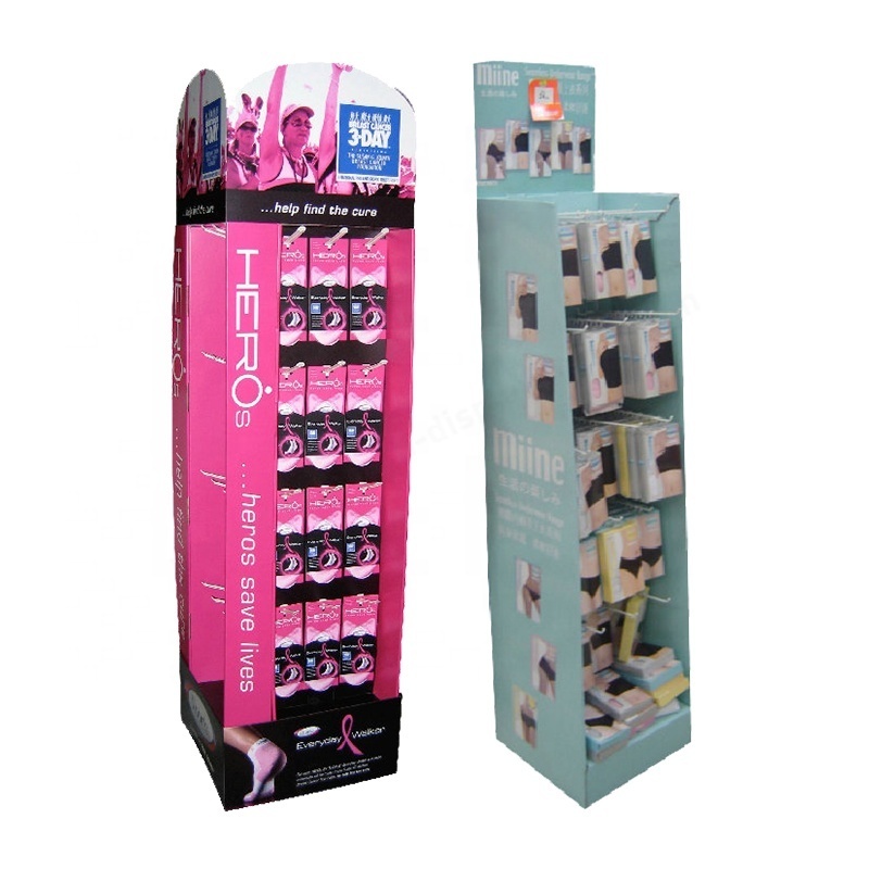 Custom Retail Cardboard Floor Hook Display OEM Printing Corrugated Cardboard Display With Hooks