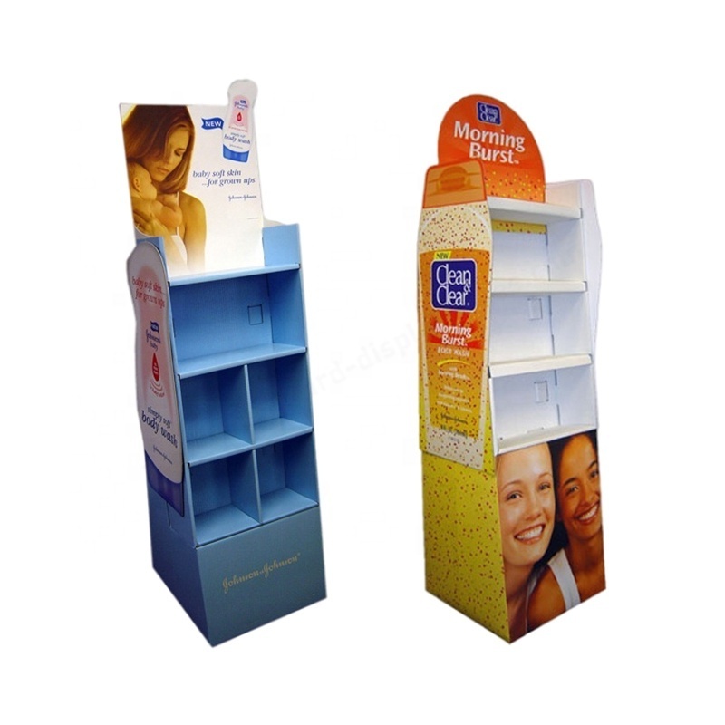 Customized Paper Floor Stand CMYK Printing Retail Skin Care Products Cardboard Floor Display Shelf