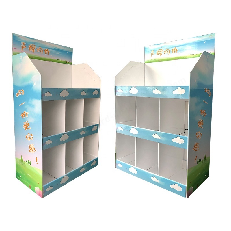 Supermarket POS Cardboard Carton Paper Floor Display Custom Corrugated Shirt Floor Display Stand