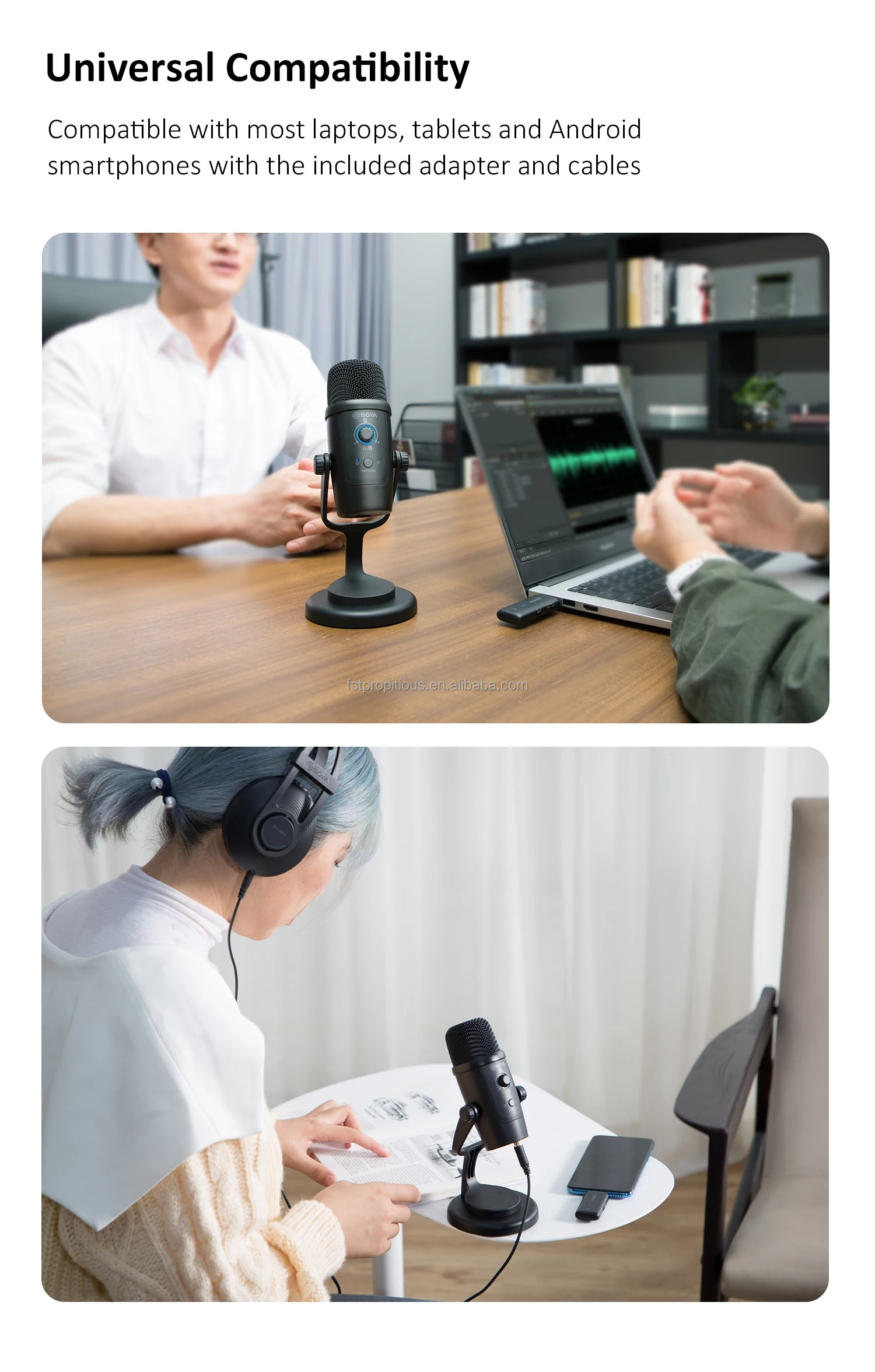 BY-PM500W Wired/Wireless Dual-Function USB Condenser Microphone 2.4G wireless studio MIC w/ Android device, iOS device w/USB-C