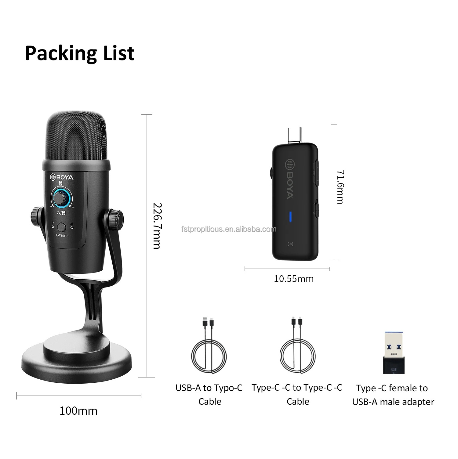 BY-PM500W Wired/Wireless Dual-Function USB Condenser Microphone 2.4G wireless studio MIC w/ Android device, iOS device w/USB-C