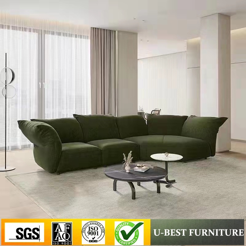 U-BEST Custom Made Italian Minimalism Design Sofa Furniture Colorful Velvet Fabric 3 Seater Living Room Sectional Sofa