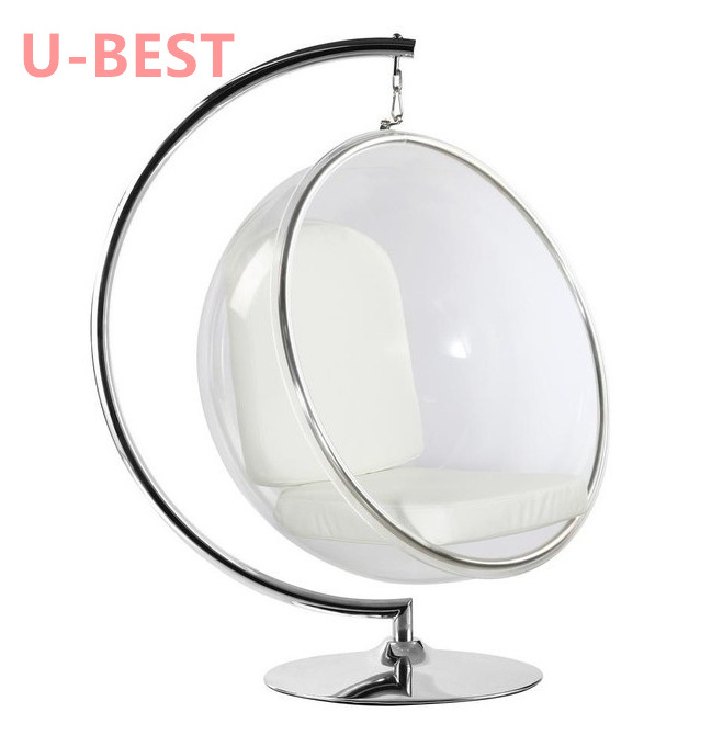 U-BEST China Living Room Clear Indoor Hanging Acrylic Bubble Arm Clear Acrylic Bubble Ball Chair With Stand