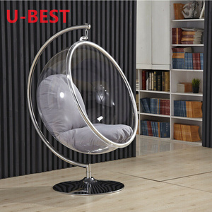 U-BEST China Living Room Clear Indoor Hanging Acrylic Bubble Arm Clear Acrylic Bubble Ball Chair With Stand