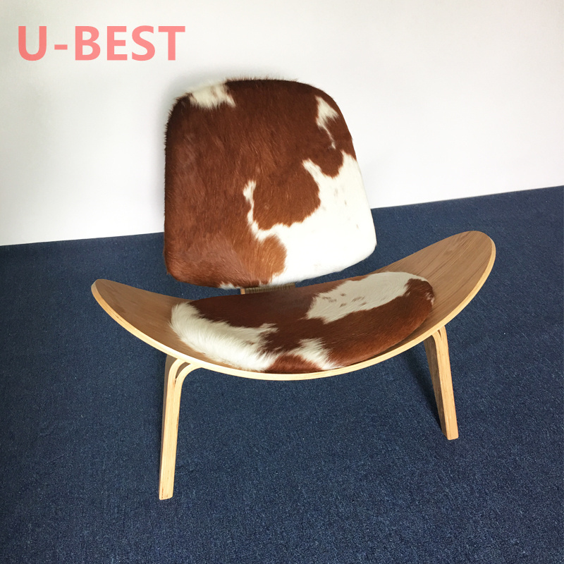 U-Best Bentwood Black Lounge Upholster Living Room Hans Wegner Style Wing Smiling Three-legged Shell Wood Chair